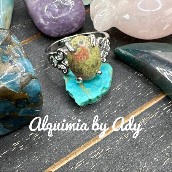 Unakite and silver Victorian ring - Picture 1 of 7